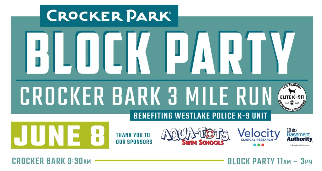 Sun, Jun 8thBring the whole family out as we kickoff the summer season in style at our annual Block Party and Crocker Bark 5K & 1 mile walk!
