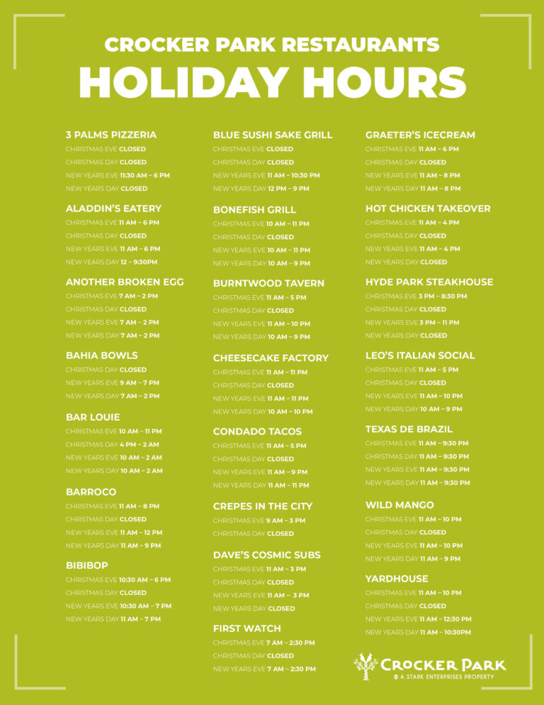 Holiday Hours Crocker Park