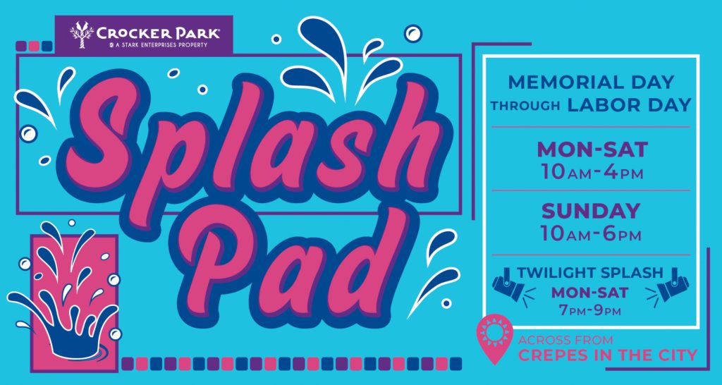 May 23rd - Sep 1st  Put on your swimsuit, grab the little ones, and stop by the Splash Pad to cool off in West Park between Crêpes In The City and Barroco!