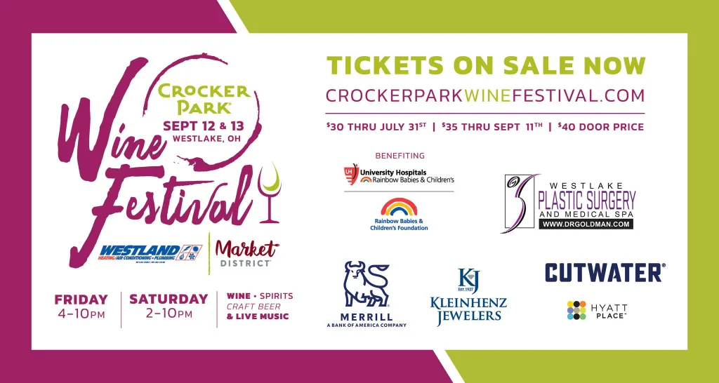 Fri, Sep 12th & Sat, Sep 13th  Grab your friends and join us for the 14th Annual Crocker Park Wine Festival celebrating wine from around the world at this two-day event!